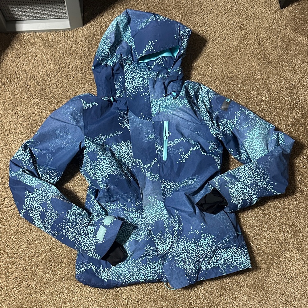 Roxy GORETEX Blue and Teal Patterned Raincoat - image 1